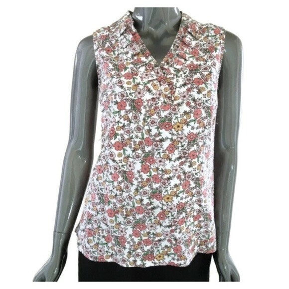 *2/$25* Kim Rogers Washable Linen Top Size Small Sleeveless Floral - Picture 1 of 4